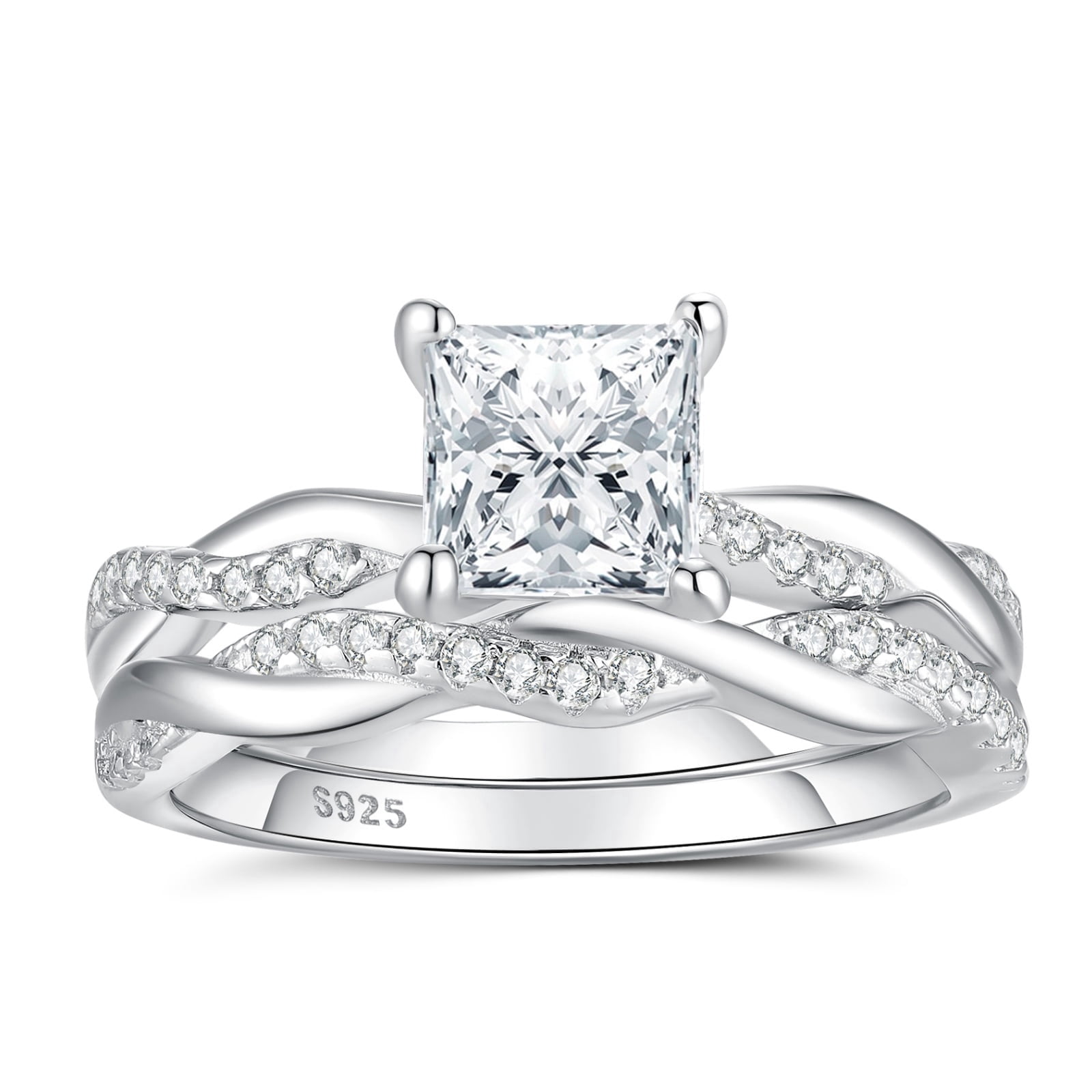 SFTING Wedding Rings for Women Engagement Rings 925 Sterling Silver Wedding Rings 5A CZ Princess Cut Size 9