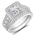 thumbnail image 1 of SFTING Wedding Rings for Women Halo Princess Cut Engagement Rings Enternity 5A CZ Silver Plated Jewelry Promise Rings for Her Size 7, 1 of 8