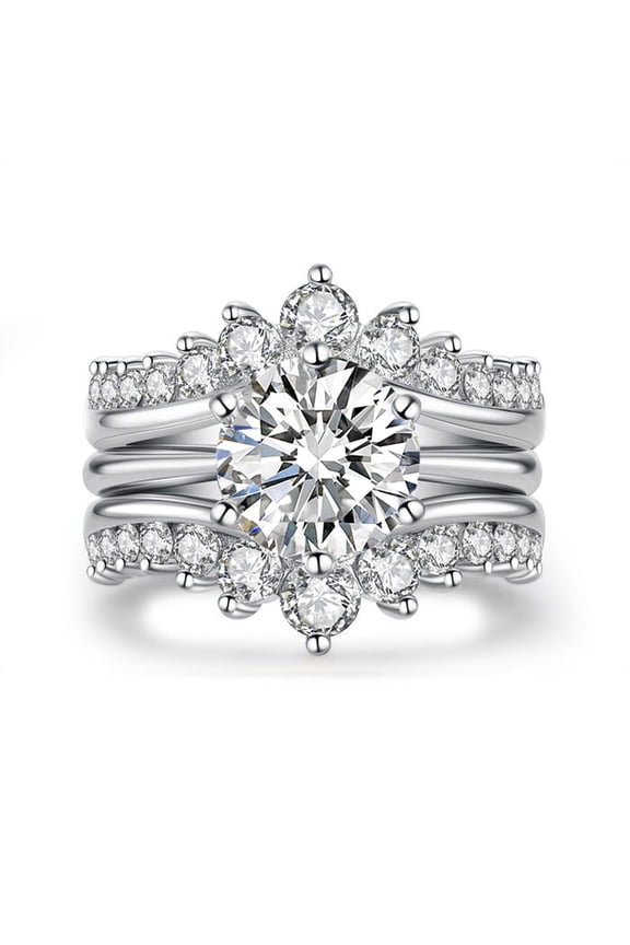 Wedding Rings for Women Moissanite 3CT Round Cut Engagement Ring Enhancer Silver 18K Plated Wedding Band Size 7