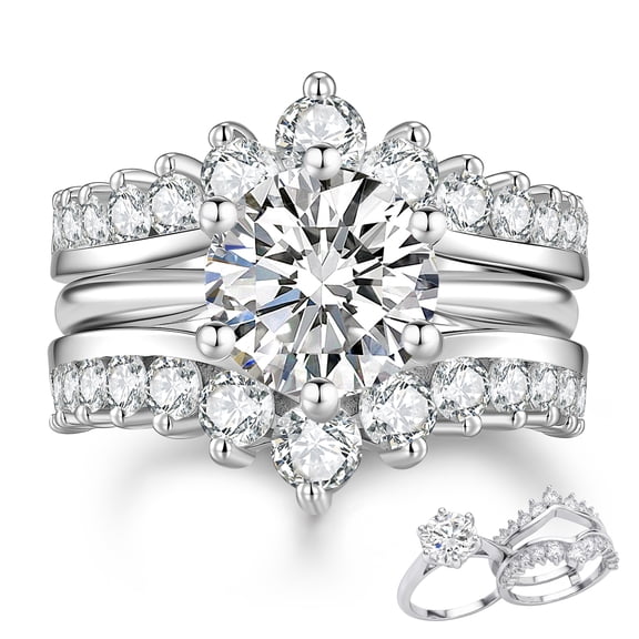 SFTING Wedding Rings for Women Moissanite 3CT Round Cut Engagement Ring Enhancer Silver 18K Plated Wedding Band Size 7