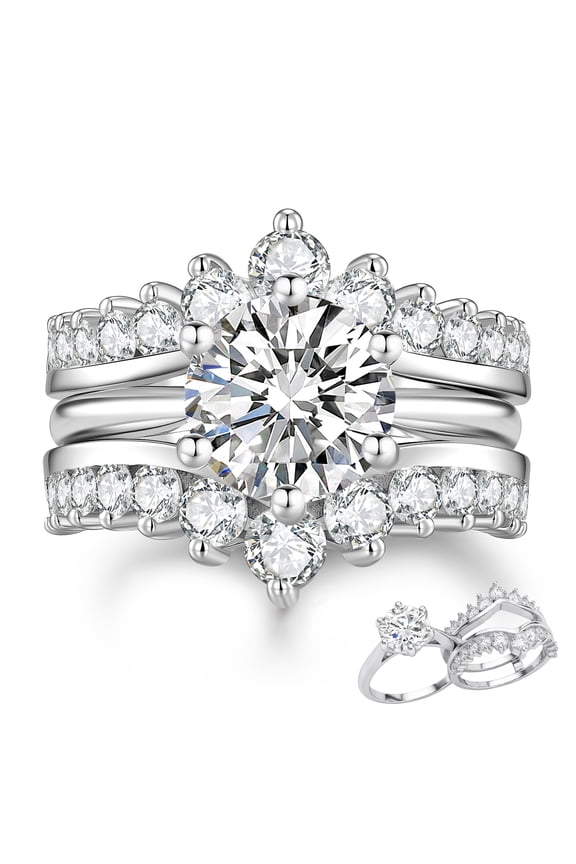 Wedding Rings for Women Moissanite 3CT Round Cut Engagement Ring Enhancer Silver 18K Plated Wedding Band Size 7