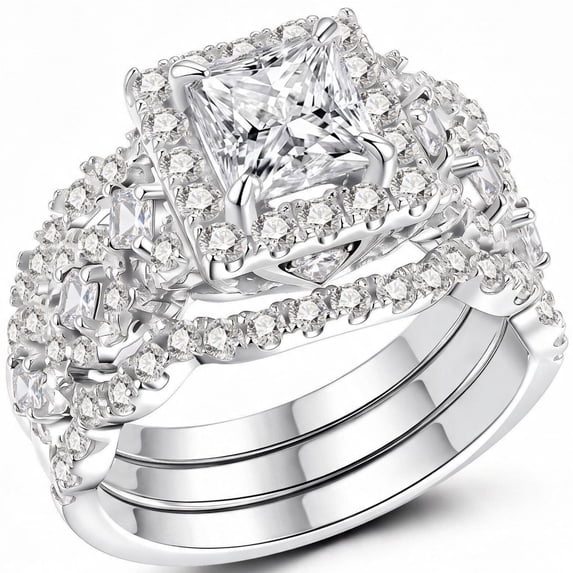 SFTING Wedding Rings for Women Princess Cut Engagement Wedding Rings Set Silver Plated 5A CZ Anniversary Size 7