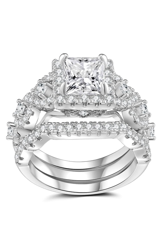 Wedding Rings for Women Princess Cut Engagement Wedding Rings Set Silver 18K Plated 5A CZ Anniversary Size 7