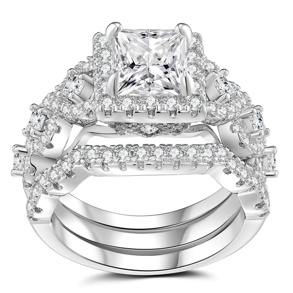 SFTING Wedding Rings for Women Princess Cut Engagement Wedding Rings Set Silver 18K Plated 5A CZ Anniversary Size 7