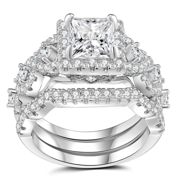 SFTING Wedding Rings for Women Princess Cut Engagement Wedding Rings Set Silver 18K Plated 5A CZ Anniversary Size 9