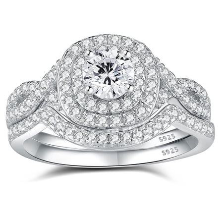 SFTING Wedding Rings for Women Round Bridal Engagement Promise Ring Sets Cubic Zirconia Size 5