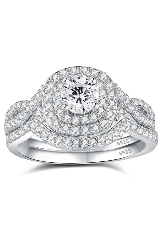 Wedding Rings for Women Round Bridal Engagement Promise Ring Sets Cubic Zirconia Size 7