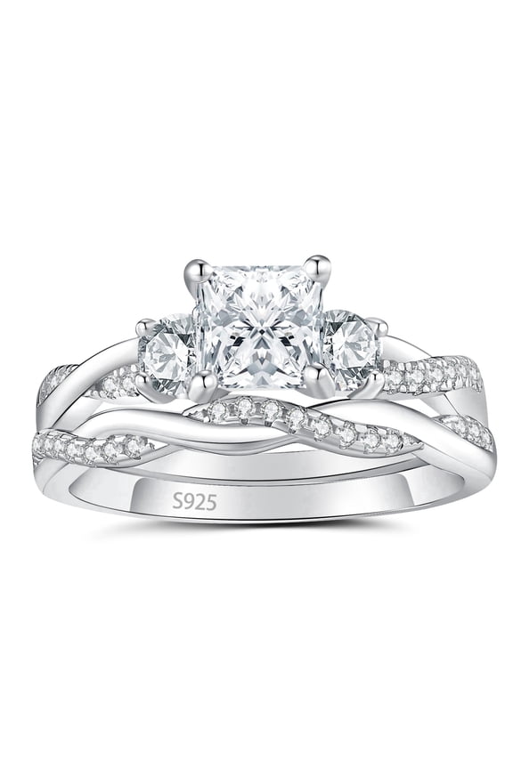 Wedding Rings for Women 925 Sterling Silver Three Stone Princess Cut Wedding Rings Set 5A CZ Promise Engagement Rings for Her Size 7