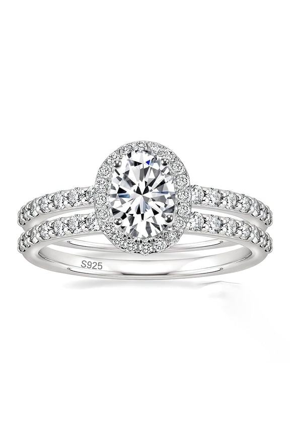 Wedding Set for Woman 925 Sterling Silver Oval Cut Engagement Wedding Rings Set 5A CZ Size 5
