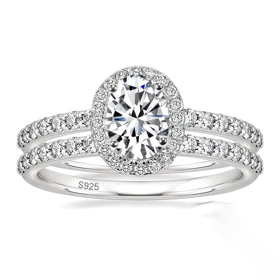 SFTING Wedding Set for Woman 925 Sterling Silver Oval Cut Engagement Wedding Rings Set 5A CZ Size 7