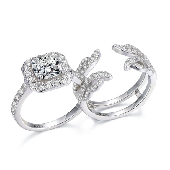 SFTING Wedding Sets Ring Enhancer for Engagement Rings Bridal Ring Set for Her 925 Sterling Silver AAAAA Cz Anniversary Ring Size 7