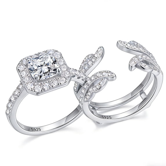 SFTING Wedding Sets Ring Enhancer for Engagement Rings Bridal Ring Set for Her 925 Sterling Silver AAAAA Cz Anniversary Ring Size 9