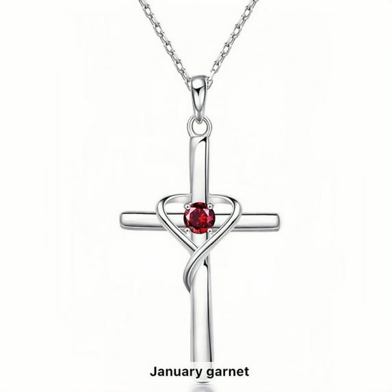 SFTING Women's January Birthstone Cross Necklace, Women's Birthstone Necklace for Wedding Anniversary, Birthday, S925 Silver with Birthstone, Ideal Anniversary and Birthday Gift for Her