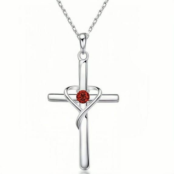 SFTING Women's July Birthstone Cross Necklace, Women's Birthstone Necklace for Wedding Anniversary, Birthday, S925 Silver with Birthstone, Ideal Anniversary and Birthday Gift for Her