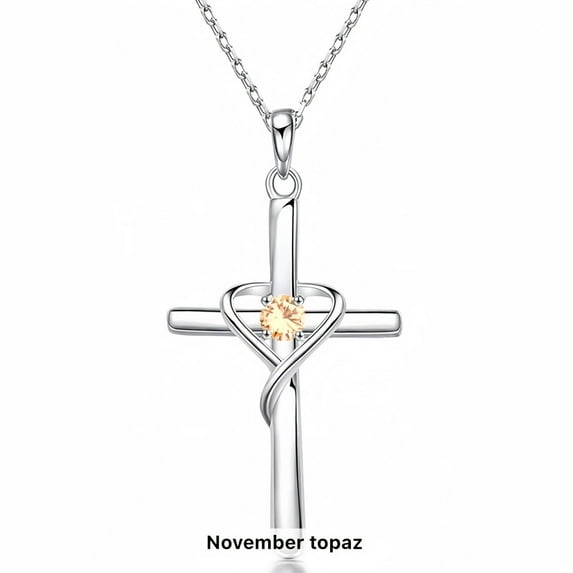 SFTING Women's November Birthstone Cross Necklace, Women's Birthstone Necklace for Wedding Anniversary, Birthday, S925 Silver with Birthstone, Ideal Anniversary and Birthday Gift for Her