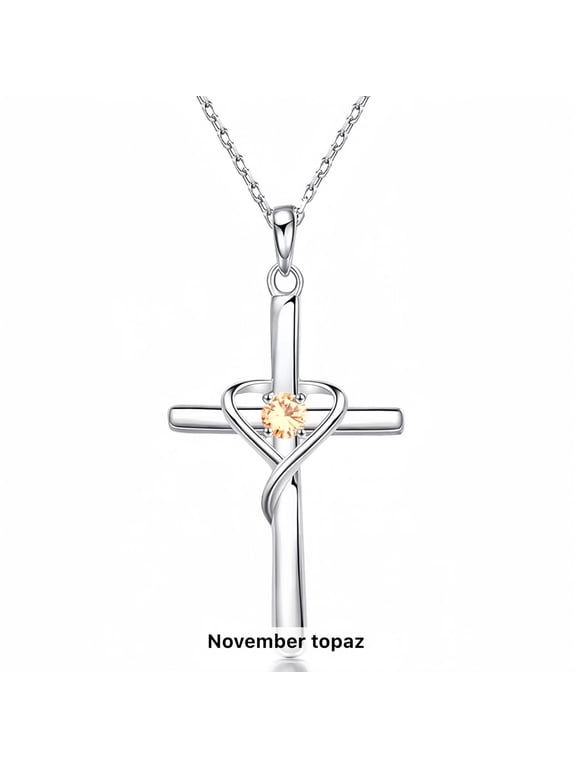 Women's November Birthstone Cross Necklace, Women's Birthstone Necklace for Wedding Anniversary, Birthday, S925 Silver with Birthstone, Ideal Anniversary and Birthday Gift for Her