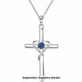 thumbnail image 1 of SFTING Women's September Birthstone Cross Necklace, Women's Birthstone Necklace for Wedding Anniversary, Birthday, S925 Silver with Birthstone, Ideal Anniversary and Birthday Gift for Her, 1 of 7