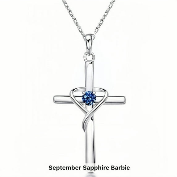 SFTING Women's September Birthstone Cross Necklace, Women's Birthstone Necklace for Wedding Anniversary, Birthday, S925 Silver with Birthstone, Ideal Anniversary and Birthday Gift for Her