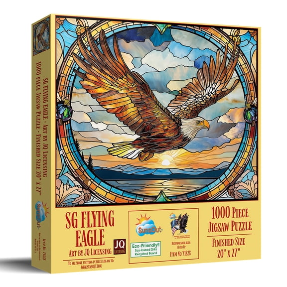SunsOut Stained Glass Flying Eagle 1000 Piece Jigsaw Puzzle for Adults - Finished Size: 20" x 27" by Artist: JQ Licensing