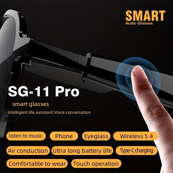SG11PRO AI smart Glasses, Wireless, Built-in Mic & Speaker, Touch CONTROL, Voice Assistant, Music Playback, for Outdoor, Driving, Fishing, Unisex Design