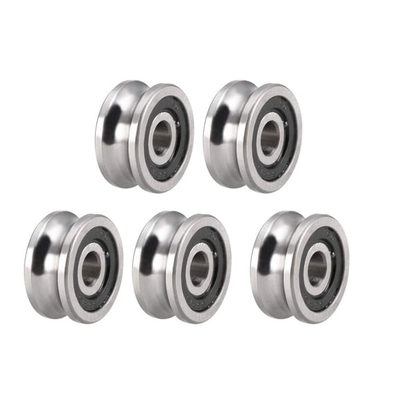 SG15 Deep U-Groove Ball Track Guide Bearings, 5mm x 17mm x 8mm GCr15 Chrome Steel, Double Sealed Pulley Bearings for 3D Printers and Sliding Doors, 5-Pack