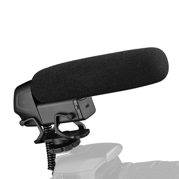 SGC-600 On-camera Condenser Interview Microphone Mic Super-cardioid 3-level Gain Control Low Cut Switch 3.5mm Plug with Windscreen Cold Shoe Mount Compatible with DSLR Cameras Camcorders