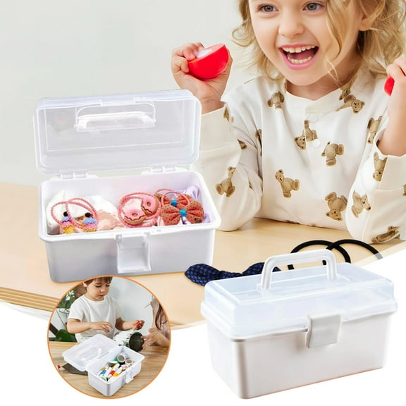 12.9Inch Transparent Plastic Empty Multipurpose Tackle Box With Gray Handle And Removable Tray For Tools First Aid Sewing Kit Arts Crafts Supplies Storage, Toy Storage Organizer