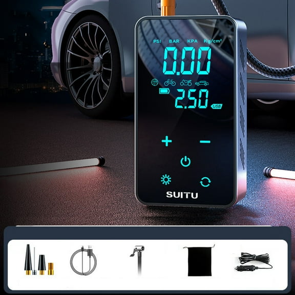 SGCYLOWQ Full Touchscreen New Vehicle Inflator Pump Home Portable Inflator Pump Quick Mini Inflator Pump, Screen Intelligent Digital Display With LED Lighting, Home Office