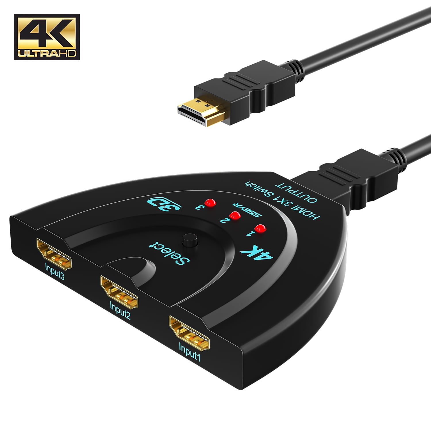 SGEYR HDMI Switch 3x1 Pigtail Support 4Kx2K HDMI Switcher Selector HD ...