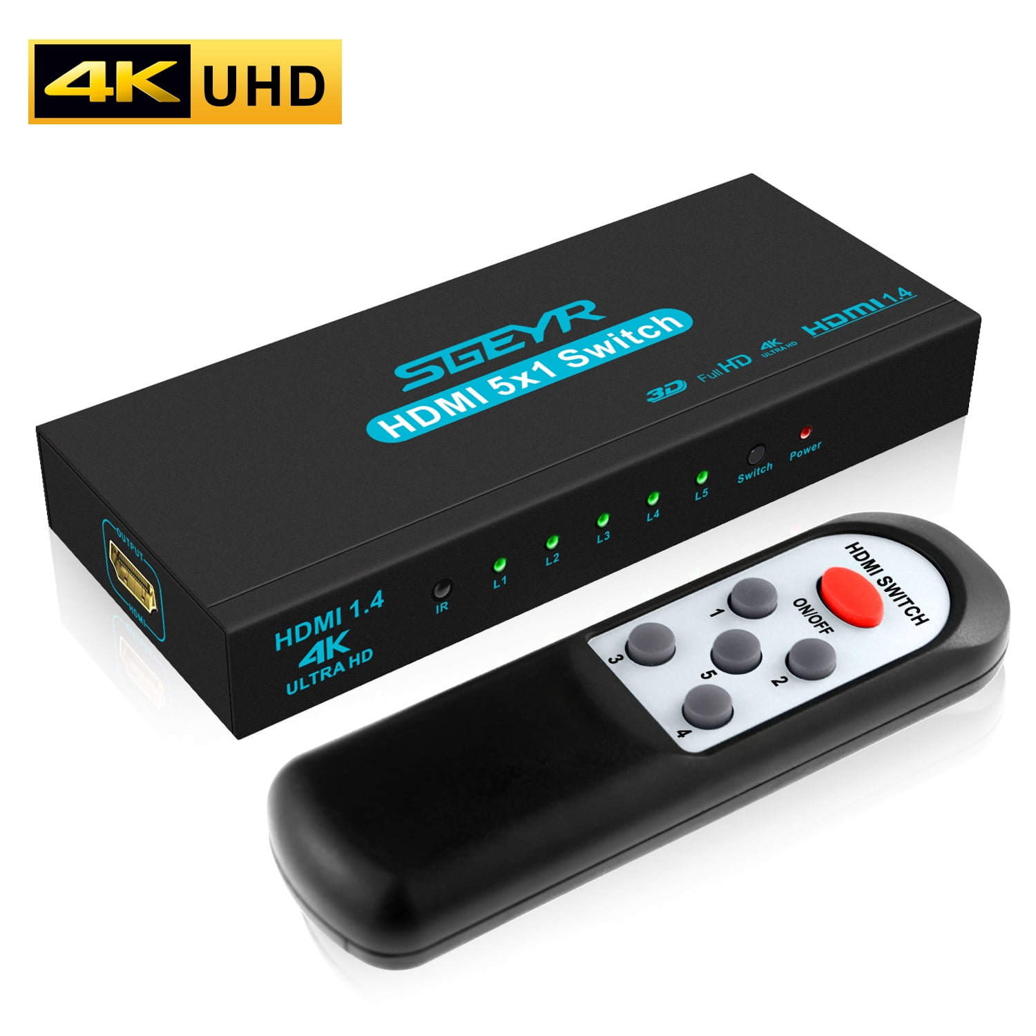 SGEYR HDMI Switch 5-Ports 4K30Hz with IR Remote Control
