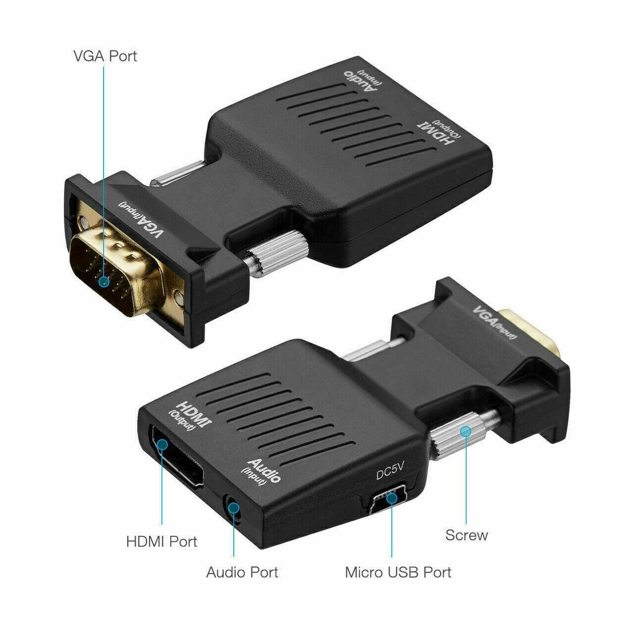 SGElectronix VGA To HDMI Adapter Full HD 1080P Audio Video Converter Laptop PC To TV HDTV AV Black
