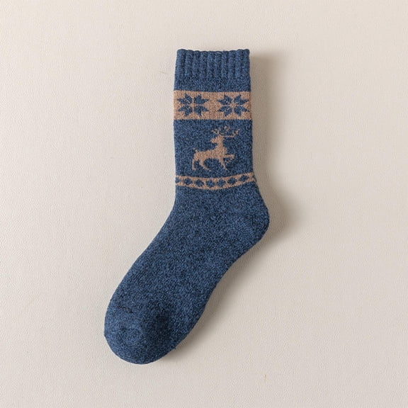 SGFCWSX 5 Pack Men's Low Cut Socks,Winter Fleece Mid-calf Warm Socks Blue Free Size