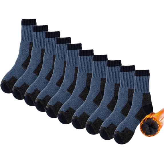 SGFCWSX 5 Pack Men's Plush Socks,Warm Terry Crew Mid-calf Winter Socks Navy Free Size