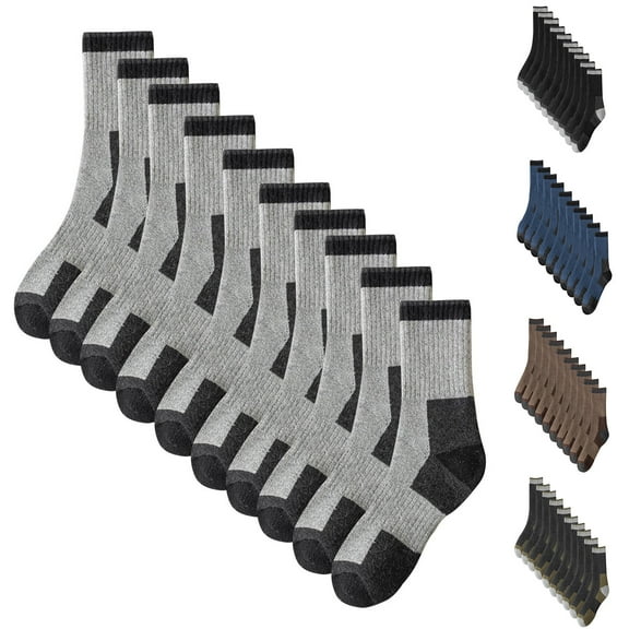 SGFCWSX 5 Pack Men's Terry Socks,Color Block Mid-calf Warmth Winter Crew Socks Black Free Size