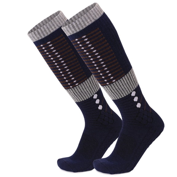 SGFCWSX Athletic Compression Socks for Men,Winter Wool Long Crew Ski Socks Dark Blue L