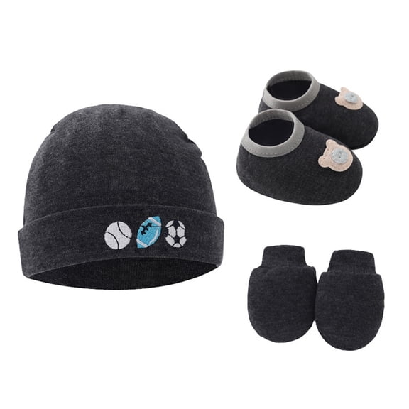 SGFCWSX Baby Winter Hat Mittens Shoes Set Boys and Girls Ribbed Gloves Infant Beanie Soft Caps 3 Piece Sets Dark Gray Size 0-6 Months