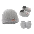 thumbnail image 1 of SGFCWSX Baby Winter Hat Mittens Shoes Set Boys and Girls Ribbed Gloves Infant Beanie Warm Caps 3 Piece Sets Gray Size 0-6 Months, 1 of 2