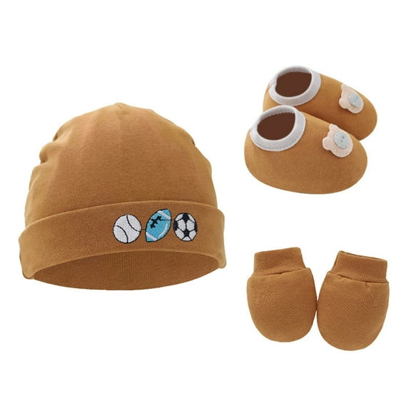 SGFCWSX Baby Winter Hat Mittens Shoes Set Boys and Girls Ribbed Gloves Infant Soft Beanie Caps 3 Piece Sets Khaki Size 0-6 Months