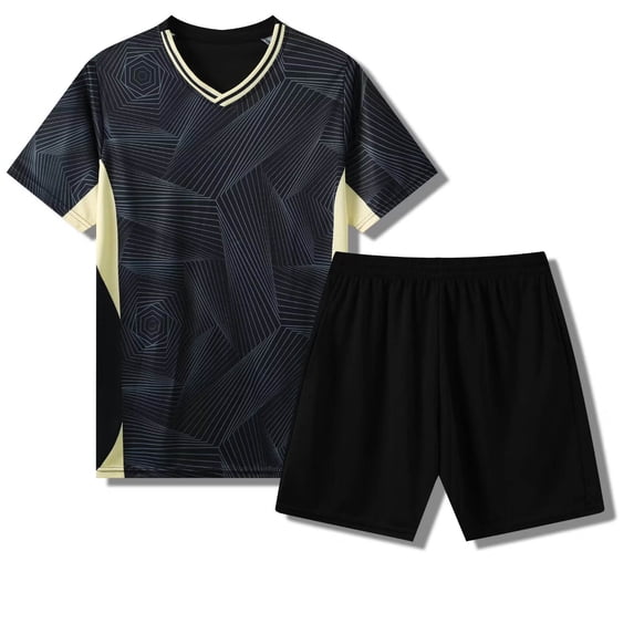 SGFCWSX Boys 2 Piece Athletic Outfits Summer Quick Dry Short Sleeve T Shirt Elastic Waist Shorts Sports Set for Kids Black Size 6