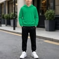 thumbnail image 1 of SGFCWSX Boys 2 Piece Outfit Hoodie and Jogger Pants Hooded Solid Long Sleeve Drawstring Soft Fleece Athletic Sporty Tracksuit Green Size 14, 1 of 9