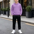thumbnail image 1 of SGFCWSX Boys 2 Piece Outfit Hoodie and Jogger Pants Hooded Solid Long Sleeve Drawstring Soft Fleece Athletic Sporty Tracksuit Purple Size 11, 1 of 9