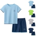 thumbnail image 1 of SGFCWSX Boys 2 Piece Outfit, Quick Dry Athletic Crew Neck Short Sleeve T-Shirt and Elastic Waist Shorts Blue Size 8, 1 of 6