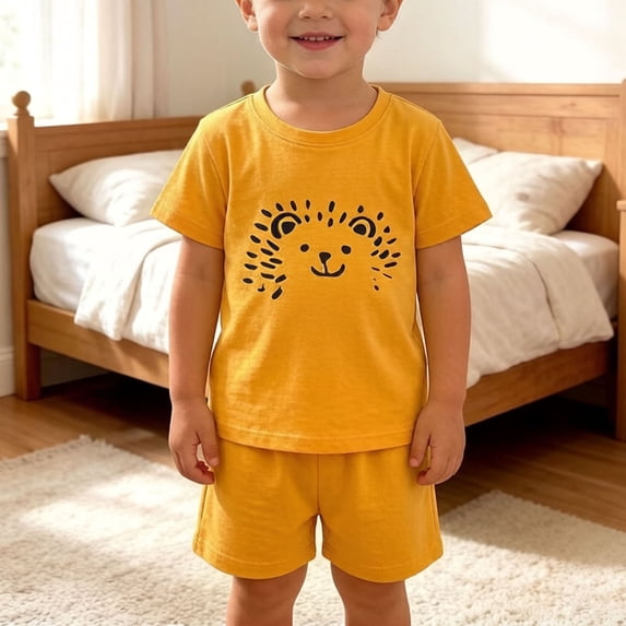SGFCWSX Boys 2 Piece Outfits Graphic Print Short Sleeve T-shirt and Shorts Set Summer Casual Cotton Playwear Yellow Size 5T