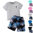 thumbnail image 1 of SGFCWSX Boys 2 Piece Outfits Kids Summer Beach Casual Soft Short Sleeve T Shirt Graphic Print Elastic Waist Shorts Holiday Wear Gray Size 7-8 Years, 1 of 6