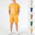 thumbnail image 1 of SGFCWSX Boys 2 Piece Outfits Kids Summer Casual Solid Color Short Sleeve Tee Elastic Waist Shorts with Pockets Daily Wear Yellow Size 4-5 Years, 1 of 8