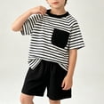 thumbnail image 1 of SGFCWSX Boys 2 Piece Outfits Striped Short Sleeve T-shirt and Shorts Set Summer Casual Clothes Black Size 12M, 1 of 7