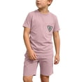 thumbnail image 1 of SGFCWSX Boys 2 Piece Outfits Summer Crew Neck Pocket T Shirt Elastic Waist Shorts Set for Kids Pink Size 9, 1 of 8