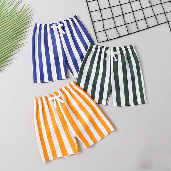 SGFCWSX Boys 3-Pack Casual Shorts Striped Elastic Waist Quick Dry Summer Beach Shorts for Kids Blue Size 1-2 Years