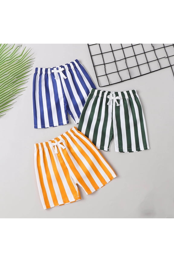 Boys 3-Pack Casual Shorts Striped Elastic Waist Quick Dry Summer Beach Shorts for Kids Blue Size 7-8 Years