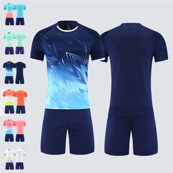 SGFCWSX Boys Active Short Sets Kids 2 Piece Summer Lightweight Breathable Crew Neck Short Sleeve Elastic Waist Gradient Pocket Training Wear Navy Size 5-6 Years